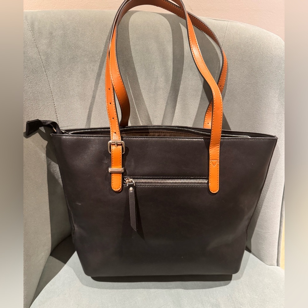 Black and Tan Tote Bag - Vegan Leather